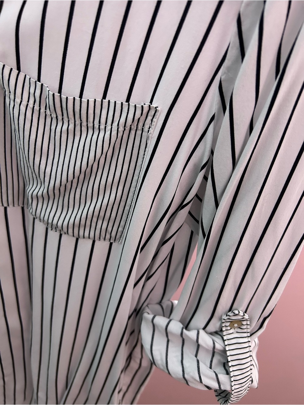 Jane and Delancey White Button-Down Shirt with Black Stripes - Picture 2 of 5